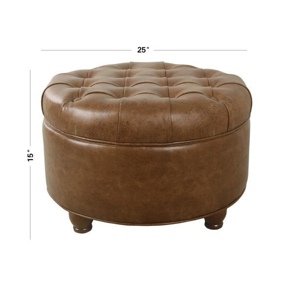 English Elm Gery Round Tufted Storage Ottoman Faux Leather Lift Top Living Room Footrest Brown B056P416975