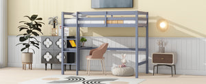 English Elm Twin High Loft Bed with Built-In Desk and Ladder — Space-Saving Rubberwood Study & Sleep Solution Grey W504P206978