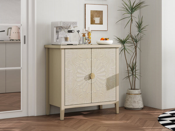 English Elm 2 Door Cabinet Natural Finish with Adjustable Shelves, Golden Handle, Locking Wall Anchor, 36.1" L x 18.1" W x 7.7" H W688P225283