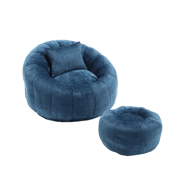 English Elm COOLMORE Extra Large Round Chenille Bean Bag Chair with Deep Seat, High-Density Supportive Sponge Comfort Teal Blue W1539P265267