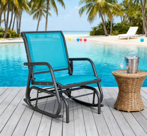 English Elm Steel Outdoor Glider Chair with Mesh Seating and Ergonomic High Back for Porch or Patio T3971P418238