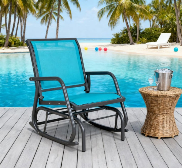 English Elm Steel Outdoor Glider Chair with Mesh Seating and Ergonomic High Back for Porch or Patio T3971P418238
