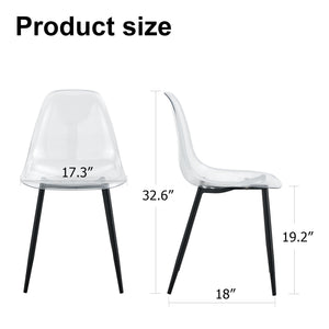 English Elm Modern transparent dining chair set of 6 — minimalist armless crystal PET seats, ergonomic curve, black metal legs included W1512P390970