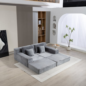 English Elm Double Cloud Plush Chaise Lounge Sofa Bed with Deep Seat, No Assembly, Ultra-Soft Corduroy Comfort Gray W794S00006
