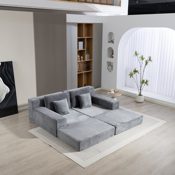 English Elm Double Cloud Plush Chaise Lounge Sofa Bed with Deep Seat, No Assembly, Ultra-Soft Corduroy Comfort Gray W794S00006