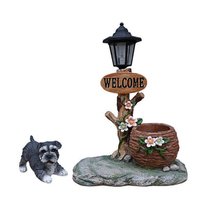 English Elm Schnauzer Solar Led Resin Planter Statue Outdoor Garden Accent for Patio Decor W5398P464236
