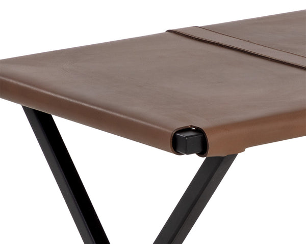 Sunpan Elon Stool - Vintage Cognac Leather Bench with Matte Black Powder Coated Base, Unique Craftsmanship