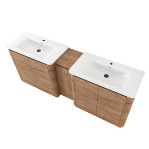 English Elm 84'' Freestanding Double Sink Bathroom Vanity Oak Finish Soft Close Storage Cabinet W999S00516