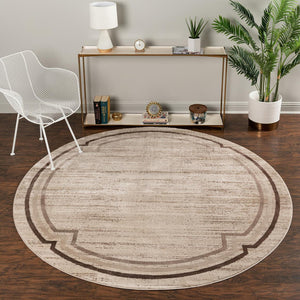 Unique Loom Oasis Fountain Machine Made Border Rug Brown, Beige/Light Brown/Ivory 7' 0" x 7' 0"