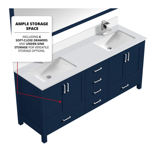 English Elm Navy Blue Double Bath Vanity 80" x 22" with White Quartz Top, Chrome Faucet, 30" Mirrors, Durable Finish B2731S01061