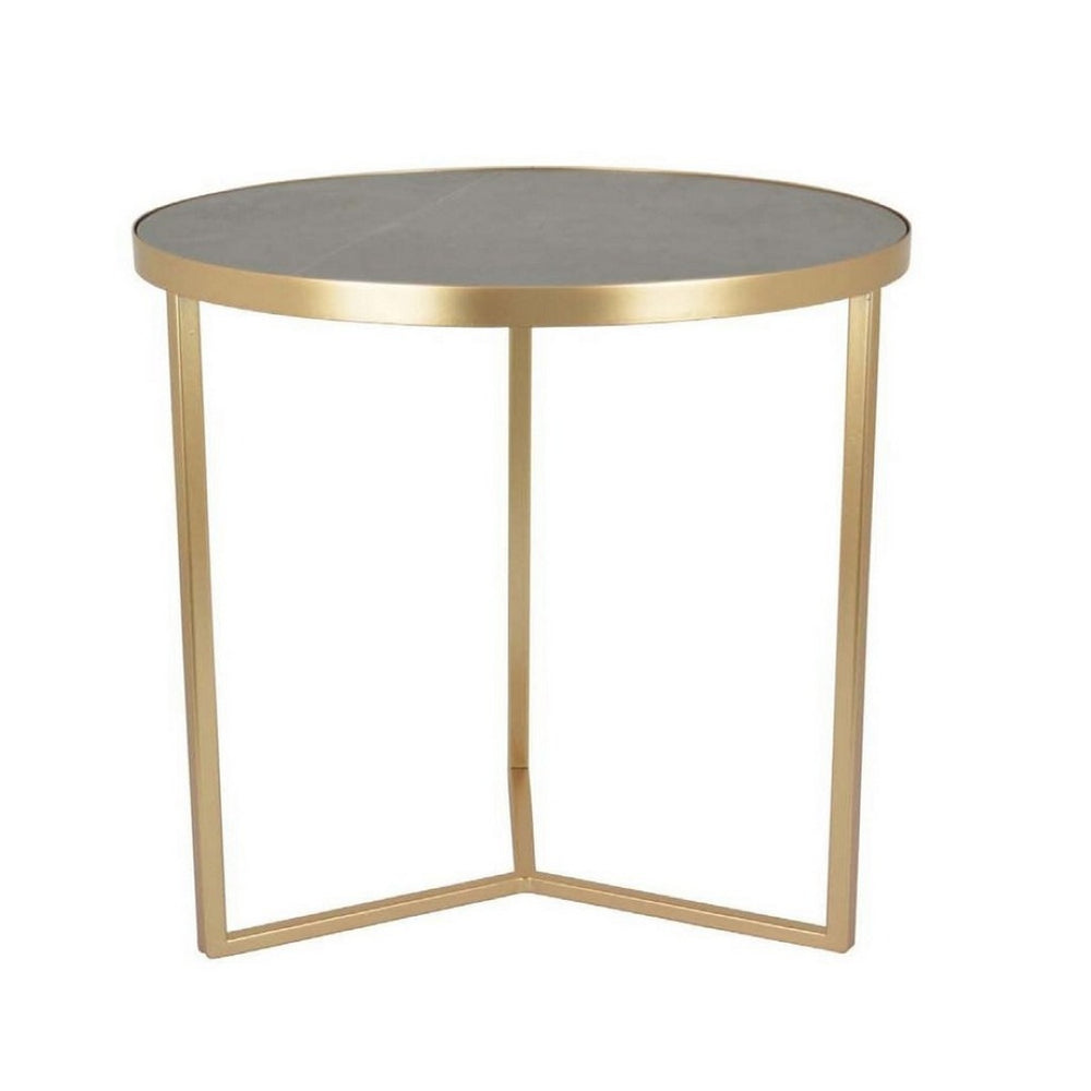 English Elm 20 Inch Gold Metal Tripod Plant Stand with Round White Marble Top for Living Rooms B056P416873