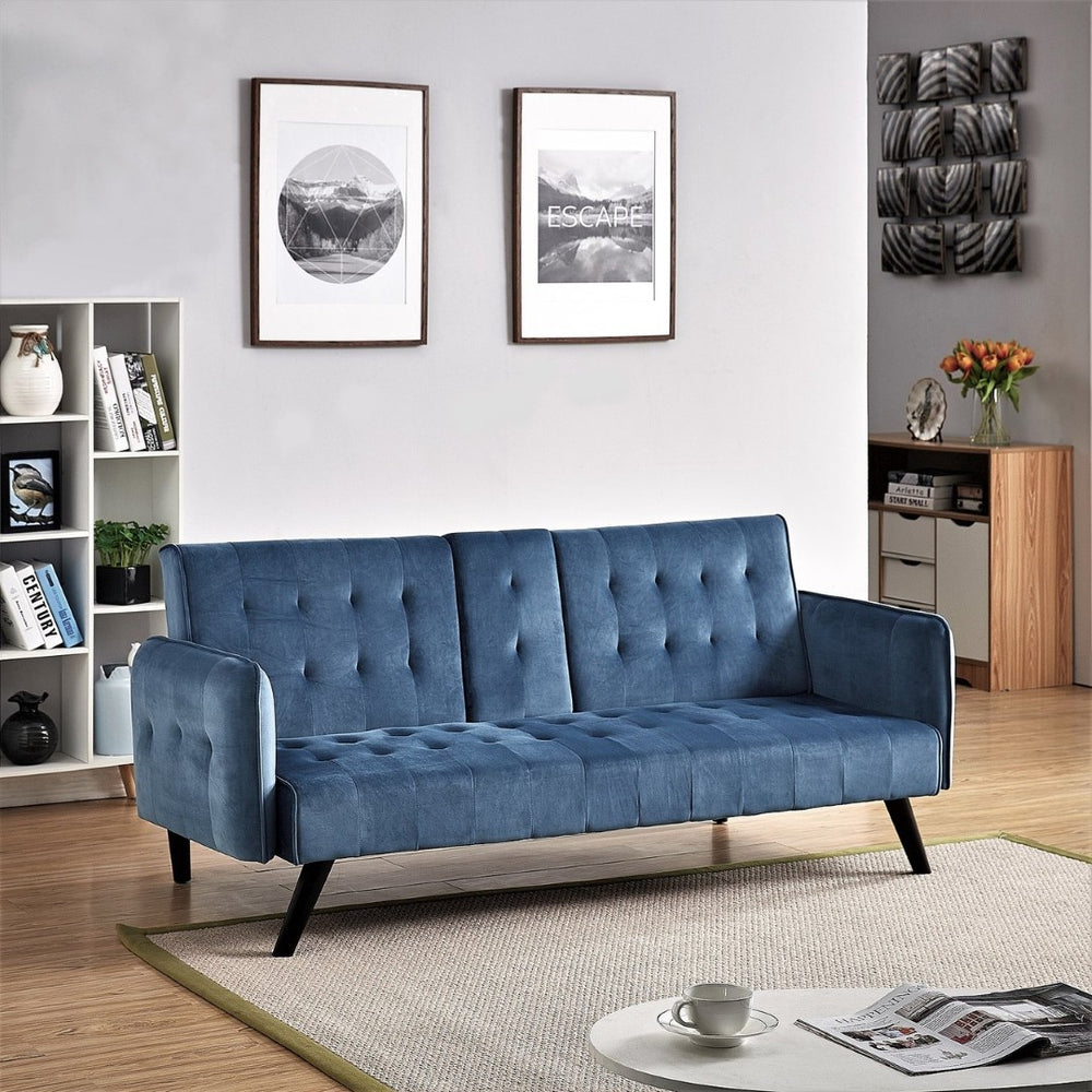 English Elm 72" Tufted Velvet Futon Sleeper Sofa with Console Mid-century 3 Seat Compact B2735P490975