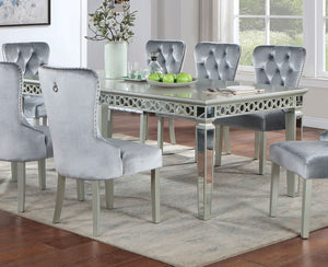 English Elm Glam 9-Piece Dining Set With Expandable Table & Wingback Chairs - Luxurious Silver & Gray Furniture B2741S00064