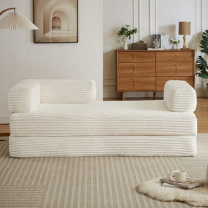 English Elm Loveseat Cloud Sectional Sofa with Corduroy Upholstery Plush Sponge Core Modular Design Beige W2339P411913