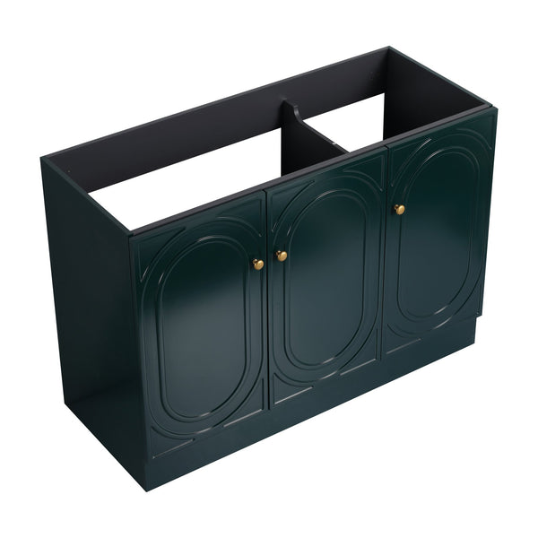 English Elm 48" Modern Freestanding Bathroom Vanity with Integrated Basin, Adjustable Shelf & 3 Metal Handles Dark Green W999P241075
