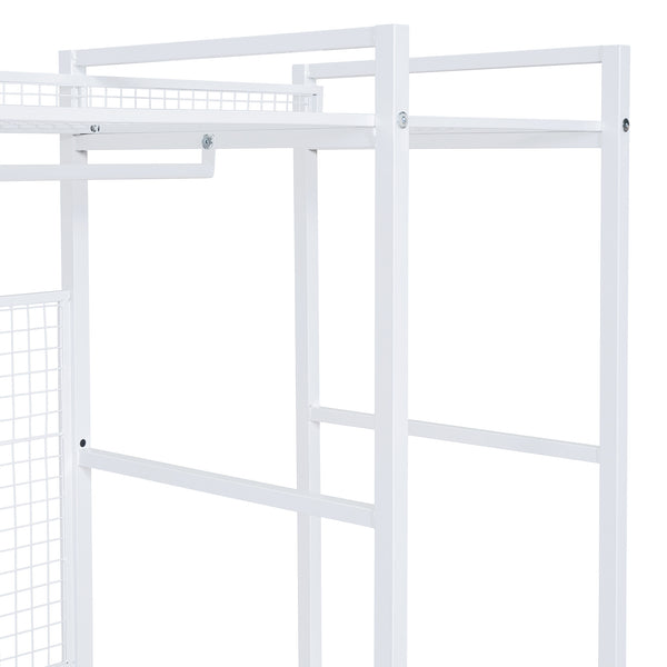 English Elm Open-Style Wardrobe Storage System with Heavy-Duty Metal Frame, Rails, Shelves & Drawers - Sleek Durable Design for Organized Living White SF000087AAK