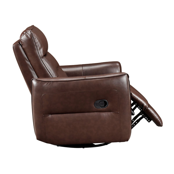 English Elm 1pc Swivel Glider Recliner Chair in Top Grain Leather with 360° Spin, Pocket Coil Support, Durable Solid Wood Frame Brown 37.25 L x 29.5 W x 32.5 H B011P329240