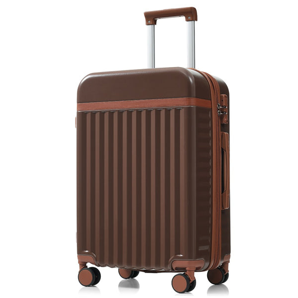 English Elm Luggage 3 Piece Abs Hard Shell Set with Usb Port Front Access and Spinner Wheels Brown N726P307555B