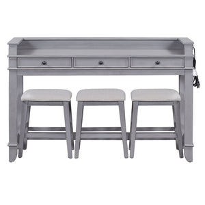 English Elm TREXM Retro 4-Piece Bar Dining Set with 3 Storage Drawers, Compact Counter Height Space-Saver Gray ST000135AAE