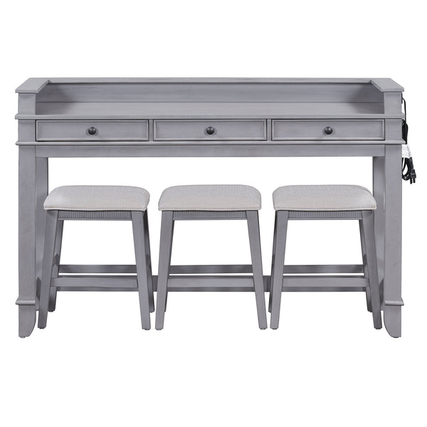 English Elm TREXM Retro 4-Piece Bar Dining Set with 3 Storage Drawers, Compact Counter Height Space-Saver Gray ST000135AAE