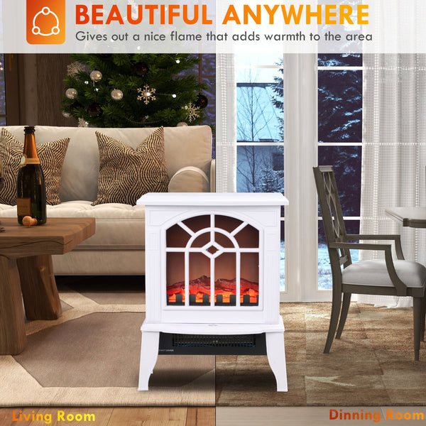 English Elm Homcom Electric Fireplace Stove - 18" Portable Heater With Realistic Flames & Safety Features, White W2225P229197