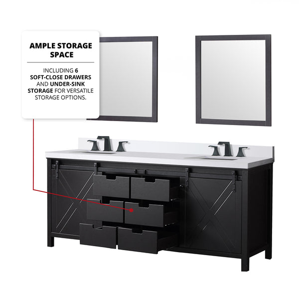 English Elm Brown Double Bath Vanity 80" W x 22" D with Cultured Marble Top, Matte Black Faucets, Dual 30" Mirrors, Scratch-Resistant Surface B2731S01120