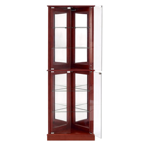 English Elm Corner Curio Display Cabinet with Mirrored Back, Interior Lighting, Adjustable Glass Shelves, Elegant Finish Cherry W1693P171669