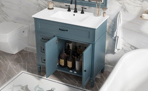 English Elm 36" Modern Bathroom Vanity with Ceramic Sink, Solid Wood + MDF Frame, Sleek Freestanding Design Blue N725P195410C