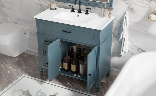 English Elm 36" Modern Bathroom Vanity with Ceramic Sink, Solid Wood + MDF Frame, Sleek Freestanding Design Blue N725P195410C