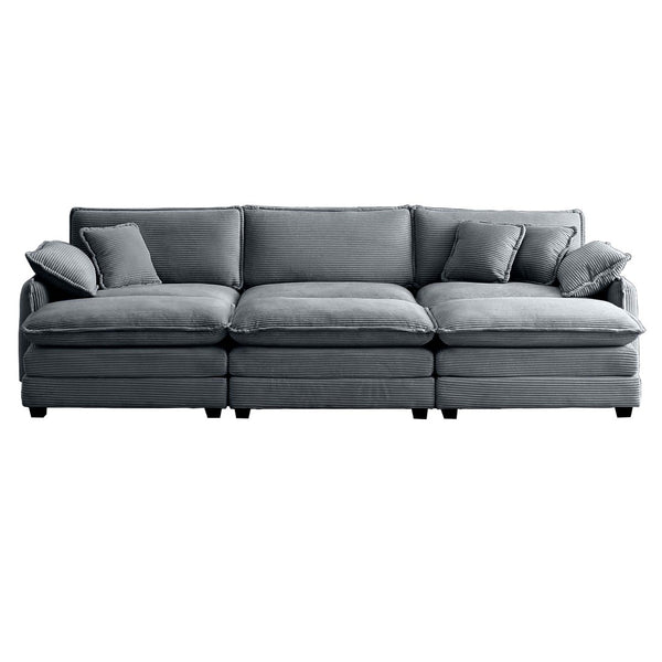 English Elm Oversized Modular Cushioned Sofa With 3 Ottomans – Versatile Sleeper Design In Grey Corduroy Fabric W714S00759-GIGA