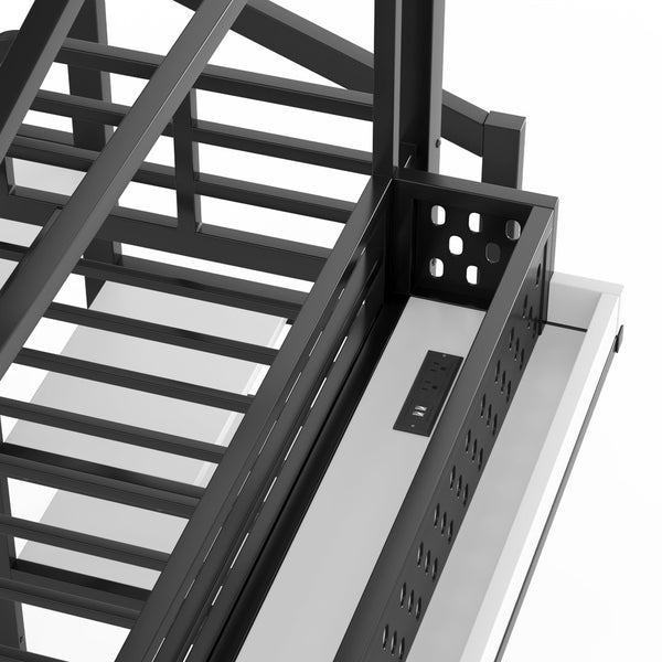 English Elm Twin Metal Loft Bed with Built-in Wardrobe Storage Stairs Led Lights and Usb Ports W5316S00045