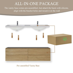 English Elm 72'' Floating Double Vanity Smoked Walnut Fluted Mdf Cabinet with Quartz Basins W1920P385505