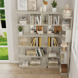 English Elm Set of 2 Modular Corner Bookcases L Shaped and I Space Saving Home Office Shelving Light Grey W2899S00005