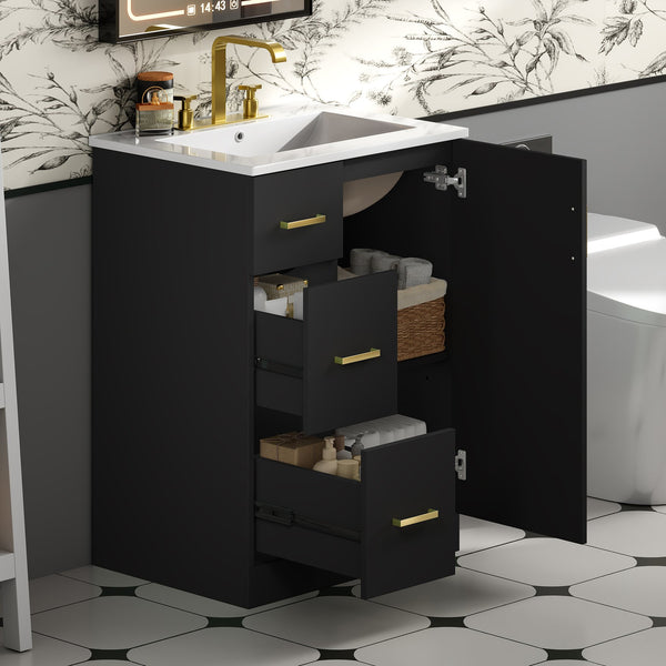 English Elm 24" Modern Bathroom Vanity with Under-Mount Sink, Vertical Stripe Design, 2 Drawers & Soft-Close Cabinet Black N710P288936B