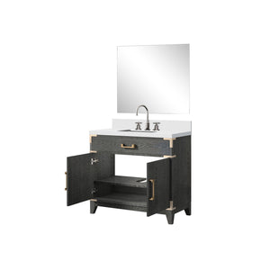 English Elm Black Oak Single Bath Vanity Set With Cultured Marble Countertop, Mirror & Faucet - Elegant Upgrade B2731S02221