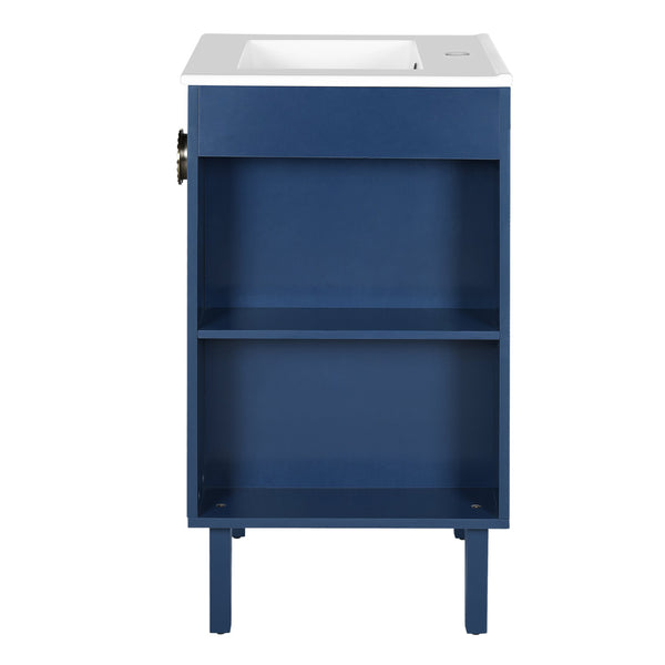 English Elm 20-inch French Style Bathroom Vanity with Integrated Ceramic Sink, Carved Accents & Soft-Close Door Blue N710P330971C