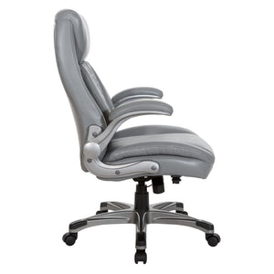 OSP Home Furnishings Executive Tufted Bonded Leather Office Chair with Lumbar Support and Flip up Arms Grey ECH75137-EC2