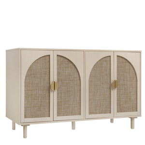 English Elm 4 Engineered Rattan 4-Door Storage Cabinet with Pine Feet, Moisture-Proof Durable Finish, Sleek Handles Natural W688134377