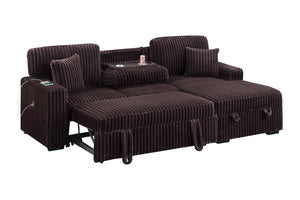 English Elm Modern Corduroy Sleeper Sectional with Storage Chaise Drop Down Table and Usb Port B011S02173