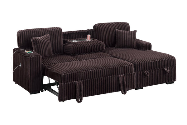 English Elm Modern Corduroy Sleeper Sectional with Storage Chaise Drop Down Table and Usb Port B011S02173