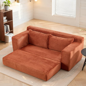 English Elm Loveseat Convertible Corduroy Sofa Bed with Memory Foam Steel Frame for Small Spaces Orange W2959P425085