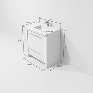 English Elm White Bath Vanity With White Quartz Top - Modern Solid Wood Design, Soft-Close Storage & Style B2731P259319-GIGA