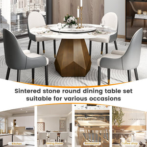 English Elm 31.5 Inch Sintered Stone Lazy Susan Turntable with Retro Brass Base for Dining W1535S00646