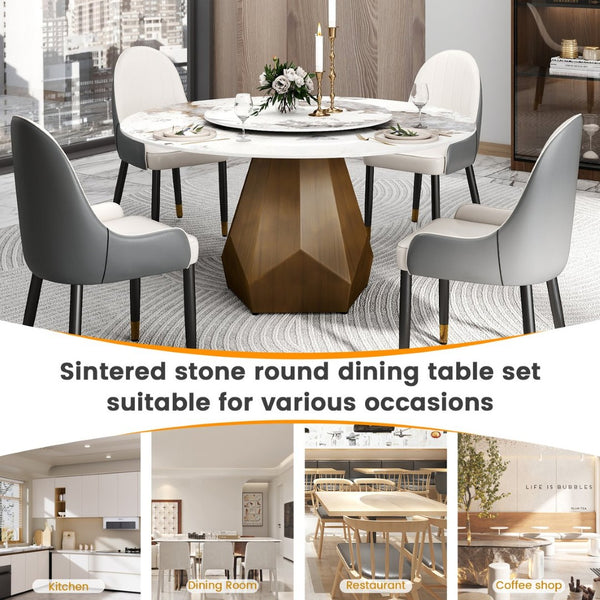 English Elm 31.5 Inch Sintered Stone Lazy Susan with Brass Base for Family Dining Tables W1535P500486