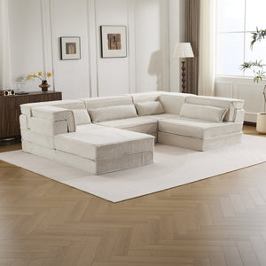 English Elm Compression Mahjong Sofa Bed - Versatile Modular Design, Cozy Circle Fleece, No Assembly, 4 Seater W3723S00035