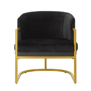 English Elm Modern Faux Fur Accent Chair Plush Upholstered Seat with Gold Iron Legs for Any Room Black N763P360688B