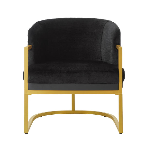 English Elm Modern Faux Fur Accent Chair Plush Upholstered Seat with Gold Iron Legs for Any Room Black N763P360688B
