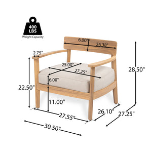 English Elm Christopher Knight Home® - Mallorca Acacia Wood Club Chairs Set Of 2 With Cushions - Stylish Comfort For Outdoor Spaces N775P263954T-S2