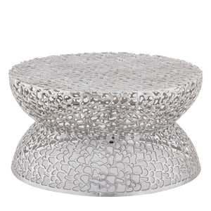 English Elm T3704-35 Round Aluminum Lattice Coffee Table with Sculptural Cutout Design for Modern Lofts Silver B009P417514