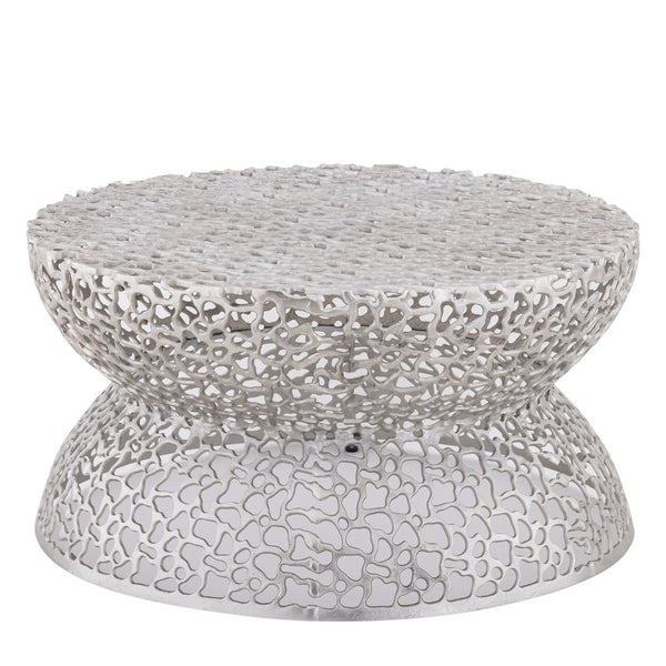 English Elm T3704-35 Round Aluminum Lattice Coffee Table with Sculptural Cutout Design for Modern Lofts Silver B009P417514